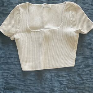 Aritzia Babaton Cream Ribbed Knit Top
